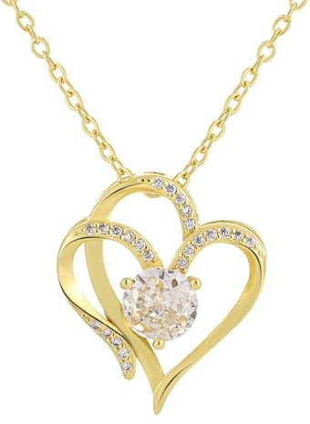 QUADRI , Women's Heart Necklace with Zirconia, Gift for Women, Gold Colour, Length of Chain 45 cm with 5 cm Extenders - Jewellery for Woman Made in Italy, Brass