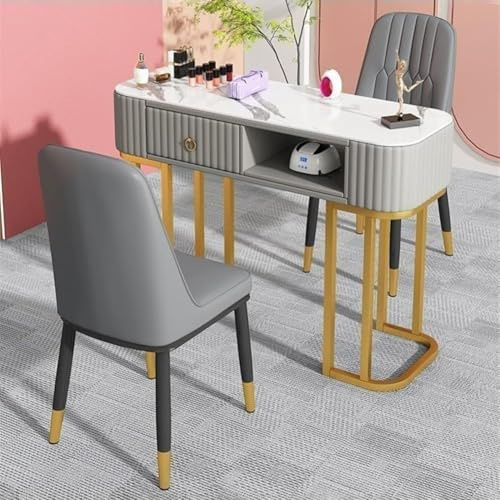 KK-GGL Modern Manicure Table, Nail Station for Beauty Salon Furniture, Nail Desk with Open Shelves, Beauty Salon Nail Station with Drawers, Nail Station for Beauty Salon Furniture,Gray 100cm
