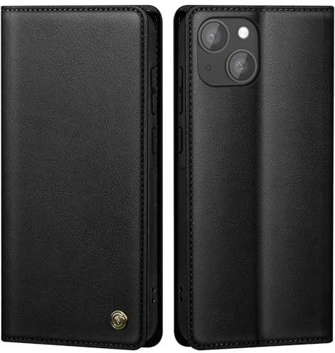 GUCASBE iPhone 15 Hülle - Premium PU Lederhülle Wallet Flip Case mit Magnet, Kartenfach und Standfunktion, Klappbar, Schwarz