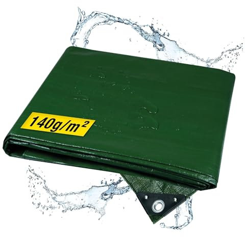 horizont Abdeckplane wasserdicht 140g/m² 4x8m mit reißfesten Ösen, Sandkasten und Pool Abdeckung, Gewebeplane für Auto, Motorrad, Fahrrad - robuste Abdeckfolie für den Außenbereich, grün