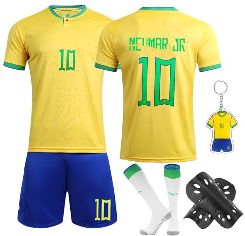 yumcute Kinder Fuball Trikot Set, 23/24 Hause/Auswrts Fuball Trikots Nr.10 Fuballtrikots Erwachsene Fussball Jersey Knieschtzer Set Trainingsanzug mit Socken und Schlsselanhnger