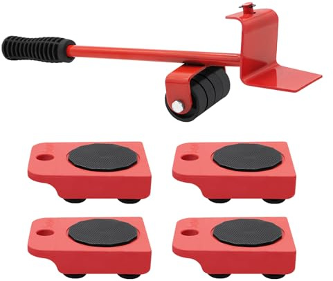 Hioph Heavy Duty Furniture Lifter with 4 Pack Moving Sliders, 360°Rotation Furniture Movers Wheels Set for Moving Heavy Appliance Refrigerator Sofa, 150KG Capacity, Red