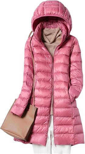Piumino Caldo di Media Lunghezza da Donna Piumino Leggero a Maniche Lunghe con Cappuccio Rimovibile Sottile alla Moda Invernale (Rosa,3XL)