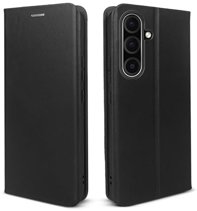 phase9 Echtleder Handyhülle für Samsung Galaxy A56 5G Klapphülle Leder Case Hülle Magnetverschluss RFID-Schutz Kartenfächer Geldfach Standfunktion Schutzhülle Datenschutz Schwarz