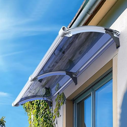 Marquesina para Puerta de Entrada con Fregadero,Toldos para Ventanas con Protección UV,Toldo para Porche y Patio,Cubierta de Policarbonato Azul con Soporte Plateado (45x80cm/18 x31)