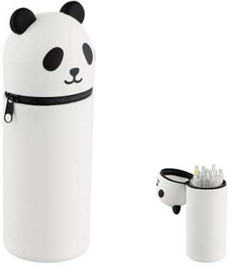 DecorDwell 2 in 1 Pencil Case in Soft Silicone, Flat Silicone Pencil Case, Stand Up Cases and Pen Holder Pouch,Animal Shaped Pen Holder, Zipper Closure, Large Capacity, for Teenage(Panda)