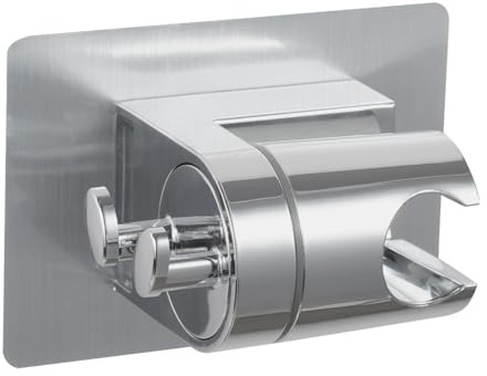 OFFO Supporto soffione doccia senza perforazione, Porta doccino per doccia, supporto per doccia porta soffione doccia autoadesivo angolo regolabile, Cromo