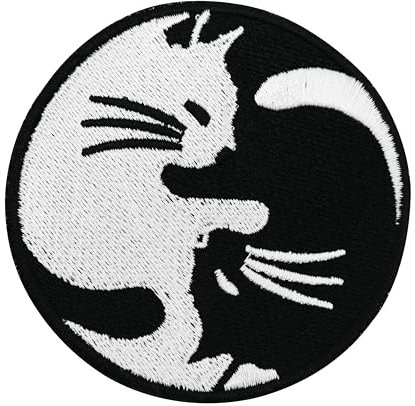 Finally Home Klett Patch - Yin & Yang Katze | Runde Klett Patches, Vintage Aufnäher, Hippie Klettpatches, Buddah Badge, Klettpatch