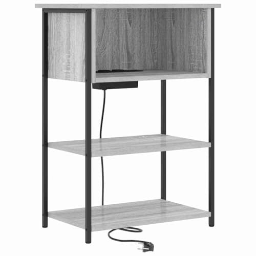 vidaXL Sonoma Grey Modern Rectangular Design Bedside Table, 55 x 31 x 76 cm, Engineered Wood with Steel Frame, Shelves for Indoor Bedroom Only, Easy Assembly, Textu Finish
