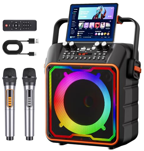 Glovios Karaoke Maschine mit 2 Mikrofonen für Erwachsene und Kinder Bluetooth Lautsprecher mit Vorverstärker für Mikrofone, Tragbare Karaoke Anlage Bluetooth Party Karaoke Box