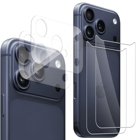 MokaZii Rückseite Schutzfolie für iPhone 17 Pro, [2+2 Stück] 9H Härte Hinten Gehärtete Panzerfolie + Kameraschutz, HD Klar Anti-Kratzen No-Bubble Glasfolie Schutzglas für iPhone 17 Pro