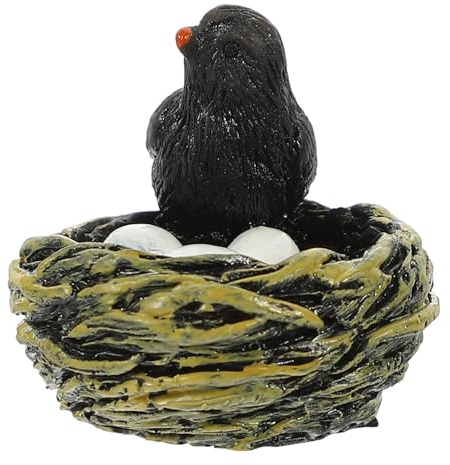Vogelnest Verzierung aus Kunstharz, Realistische Garten Deko Schwarz | Zubehör für Miniaturlandschaften, Naturgetreue Vogeloptik, Leichtes Modell für Fotos und Beet