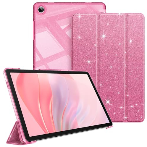 Fintie Hülle für Samsung Galaxy Tab A11+ Plus/Tab A9+ Plus 11 Zoll 2025 | Schlank Tablet Schutzhülle mit Dreifach-Ständerfunktion, Transluzente Rückseite, Glitzer Rosa