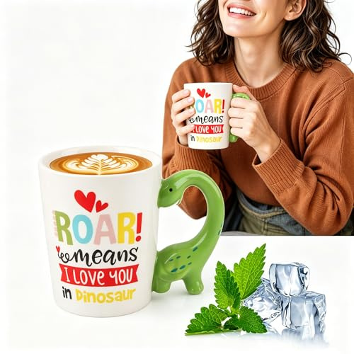 SilverChry Tazza in Ceramica Divertente a Forma di Animale – Tazza Mug 400 ml con Manico a Forma di Animale, Regalo Perfetto per la Festa del Papà, la Festa della Mamma e i Compleanni (Dinosauro)