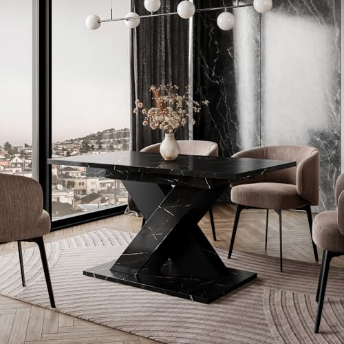 PROROOM FURNITURE TOXO Eleganter Ausziehtisch 120-160x80 cm Rechteckiger Wohnzimmertisch Glamour Stil Schwarze Marmoroptik Schwarz Matt