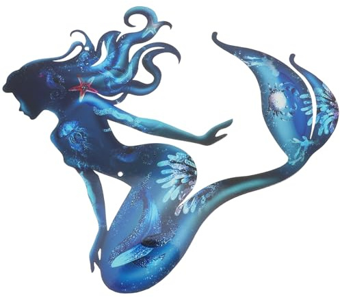 Kichvoe Arte de Pared de Sirena de Metal Resistente, Decoración Temática Oceánica para Jardín, Patio y Piscina, Decoración de Pared para Exteriores E Interiores, 1 Pieza, Uso
