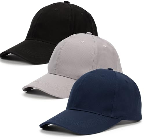 Dzpuhuojz 3 Pack Baseball Caps, Full Cotton Men's Hats & Caps | Adjustment Hats for Golf Running Sports Outdoor Workouts, Blue+Grey+Black Caps