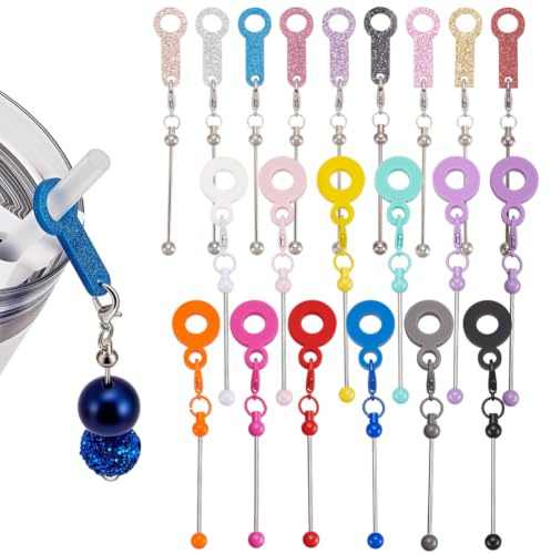 AHANDMAKER 21Pcs Beadable Tumbler Straw Charm, DIY Beaded Silicone Pendant Ornaments Straw Topper Charm Adapter Cup Accessories for Tumbler Water Bottle Handmade Craft Decoration Gifts