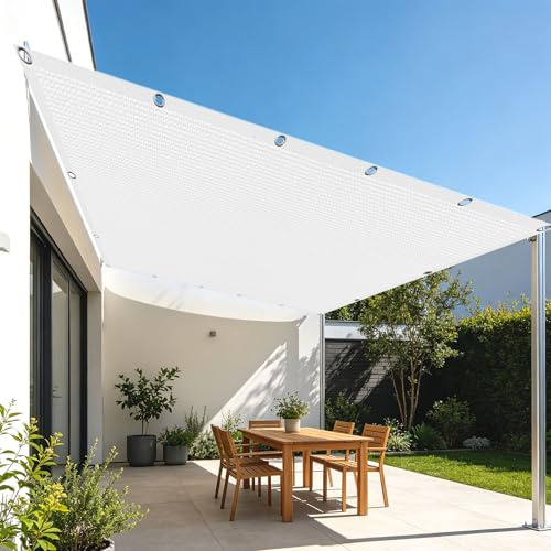Traspirante Tenda a Vela 3 x 9 m Protezione UV Parasole Rettangolare con Occhielli per Giardino, Patio, Pergola, Giardino, Cortile, Balcone, Terrazza, Bianco