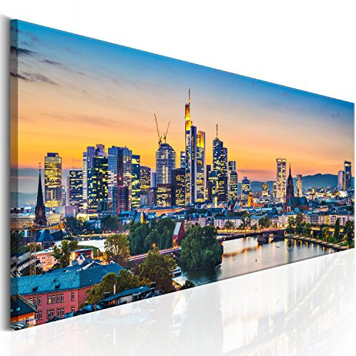 murando - Wandbilder XXL Frankfurt 120x40 cm 1 tlg - Wand Deko Vlies Leinwand Bilder Groß Wanddeko Wohnzimmer Schlafzimmer Kunstdrucke Panoramabild - Stadt Frankfurt Panorama d-B-0164-b-a