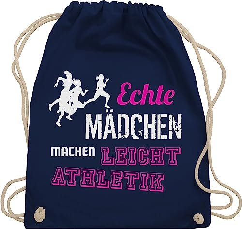 Turnbeutel Rucksack - Echte Mädchen machen Leichtathletik - Unisize - Navy Blau - leichtathletik+geschenk beutel kinderturnbeutel sport mädels juterucksäcke beuteltasche rucksäcke sportsack