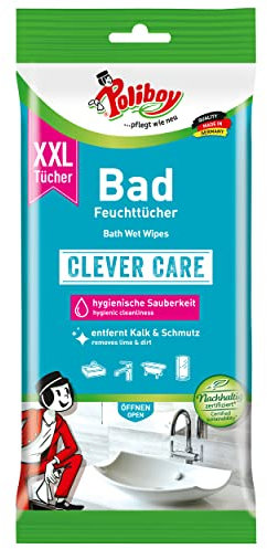 Poliboy - XXL bathroom wet wipes - powerful and thorough cleaning - remove lime, dirt and soap residues - 1 x 24 XXL wipes - made in Germany