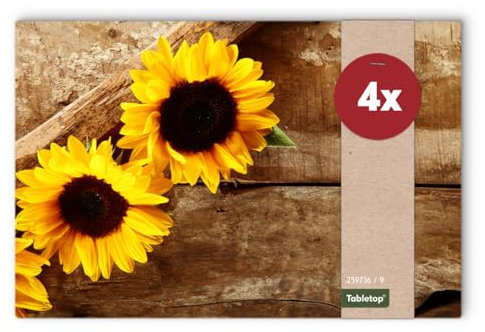 Tischsets 4er als abwaschbare Tischdeko für Sommer und Herbst - Platzsets Sonnenblumen Blumen als Tischuntersetzer in 43 cm - Platzdeckchen als Tischunterlage für Esstisch Wohnzimmer Tisch