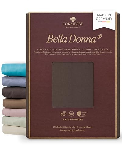 Bella Donna Jersey edles Spannbettlaken: Blickdicht, glatt, kein Pilling | FORMESSE Farbe Mokka; 70x190-80x220cm, bis 30cm; 97% Baumwollzwirn, 3% Elastan; Aloe vera&Arganöl, intensive Farben