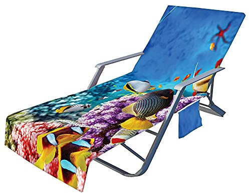 FANSU Ozean Schonbezug für Gartenliege Frottee Liegenauflage Garten Sonnenliege Handtuch mit 2 Taschen Stuhl Strandtuch für Schwimmbäder Strände Gartenhotels (Blau,75x210cm)