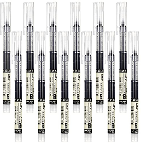 12 Pcs Rollerball Pens Black Gel Ink Fine Point 0.5mm Pens | Smooth Writing, Quick Drying, Perfect for School, Office, Notes and Daily Writing