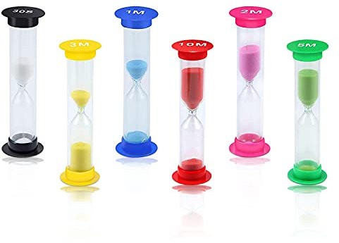 6 Pcs Sabliers Minuterie Horloge de Sable Hourglass, 30 Sec / 1 Minute / 2 Minutes / 3 mins / 5 Minutes / 10 Minutes Désigné pour Cuisine, Exercice, Bureau (Multicolore)
