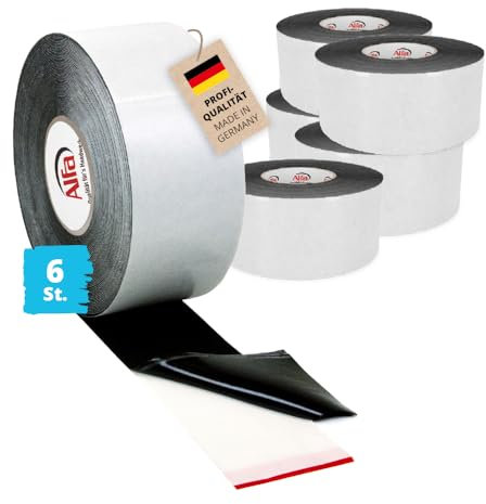 708 ALFA - Bande de protection lambourde, en caoutchouc cellulaire EPDM de 1 mm, autocollant une face, protège la construction de pluies battantes et bruit, 80 mm x 1 mm x 20 m, lot de 6 rouleaux