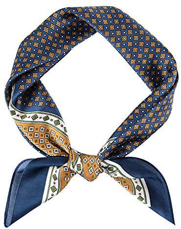 DAMILY Vintage Seidig anfühlendes Quadratisches Herren-Tuch, Satin Bandana mit Winzigem Medaillon-Print Geometrischem Halstuch und Kopftuch (Marineblau)