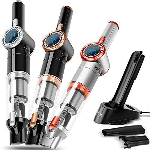 TurboTronic/Akku Handstaubsauger/schwarz-Gold, schwarz-Silber, Silber-orange/kabelloser Akkustabsauger ohne Beutel, inkl. Ladestation, Fugendüse, Bürstenaufsatz (schwarz/Gold)