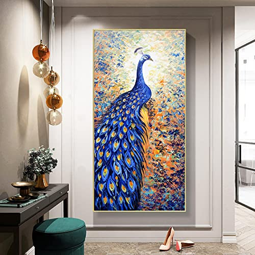 HOLEILUCK Modernes buntes Pfau-Gemälde auf Leinwand, abstrakte Wandkunst, Poster, Bilder für Wohnzimmer, groß, Dekoration, 85 x 145 cm (34 x 58 Zoll), Ohne Rahmen