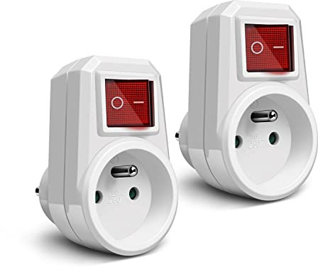 Extrastar Prises Électriques avec Interrupteur, Multiprise 1 en 1 Electrique Murale Fiche, Prise Murale Electrique Idéal pour Chambre Bureau Domicile, 16A, 230V Blanc, Lot de 2