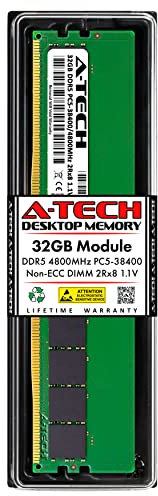 A-Tech 32GB RAM Replacement for Crucial CT32G48C40U5 | DDR5 4800 MHz PC5-38400 1.1V DIMM 288-Pin Non-ECC Memory Module