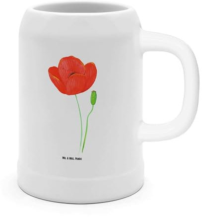 Mr. & Mrs. Panda Bierkrug Blume Mohnblume - Geschenk, Pflanzen, Garten, Glaube, Steinkrüge, Selbstliebe, Blumen, Bierkrüge, Bierkrug Steingut, 500ml,