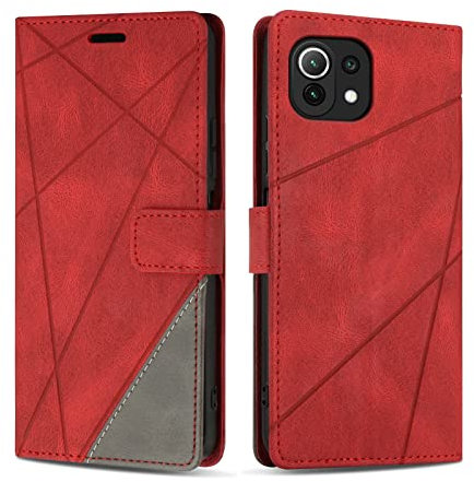 SONWO Etui Coque pour Xiaomi Mi 11 Lite 5G / Xiaomi 11 Lite, Protection Housse en Cuir PU Portefeuille Livre pour Xiaomi Mi 11 Lite 5G / Xiaomi 11 Lite, Emplacements Cartes, Fonction Support, Rouge