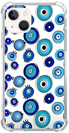 Evil Eye Amulet Phone Case Compatible with iPhone 13,Vintage Blue Evil Eye Pattern Silicone Shockproof TPU Bumper Protective Cover Case for iPhone 13