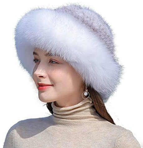 DEPAJA Russische Mütze Frauen-Winter-Strickpelz-Bombermütze Natürliche Warme Pelzmütze Mädchen-Qualitäts-Weiche Hüte, Nerz, 56-59 cm