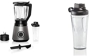 Bosch Standmixer VitaPower Serie 4 MMB6174S, 1200 W, silber & Bosch ToGo-Flasche MMZBT01B, Smoothie-ToGo-Flasche 0,6 L, bruchsicher, robust, Trinkflasche mit Deckel, geschmacksneutral