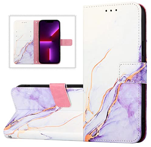 FTRONGRT Hülle für Oppo A76, Eingebauter Ständer, Sturzsicher, All-Inclusive-Schutz, Geeignet für Oppo A76 Falthandy Lederschutzhülle.Weiß Lila