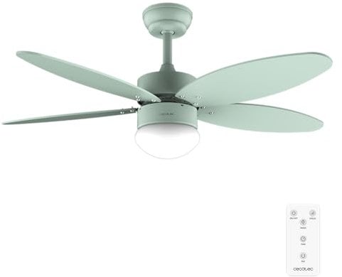 Cecotec Ventilador de Techo con Luz EnergySilence Aero 4260 Full Mint de 40 W con motor DC y 42” con luz LED, Mando a distancia, Temporizador, 6 Velocidades y 5 Aspas Reversibles