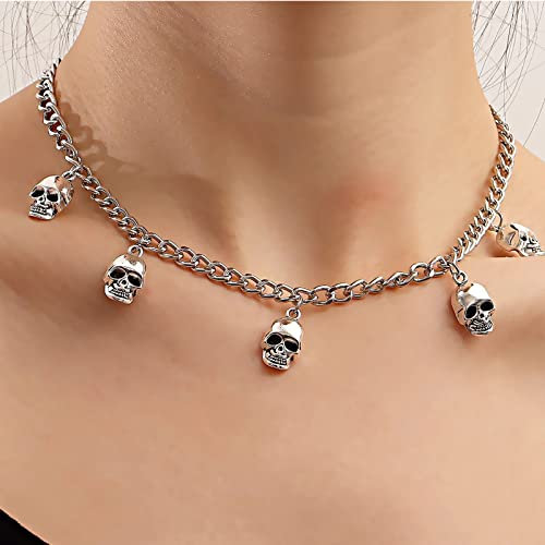 Inateannal Silberne Totenkopf Skelett Halskette - Punk/Gothic - Frauen & Mädchen - 14 Zoll - Legierung - Halskette