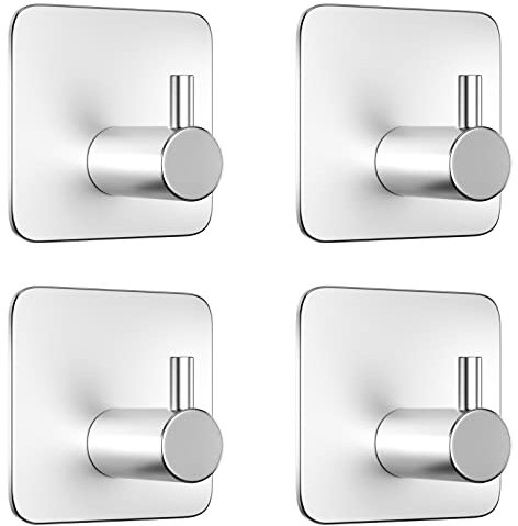 Firschoie Ganci Adesivi 4 pezzi, ganci da parete autoadesivi, Ganci in alluminio Non è necessario forare, Ganci per cappotti staccabili, Ideale per cucine, bagni, uffici(Argento)