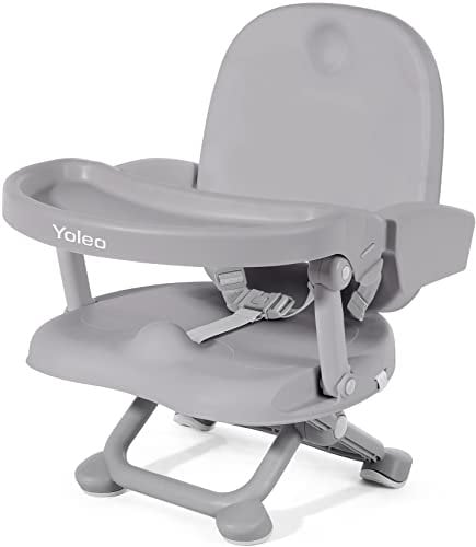 YOLEO Seggiolone Pappa, Portatile Rialzo Sedia Bambini per 6-36 mesi, Seggiolino Regolabile con Chiusura Compatta e Vassoio Rimovibile, per uso Interno/Esterno (Grigio senza Cuscino)