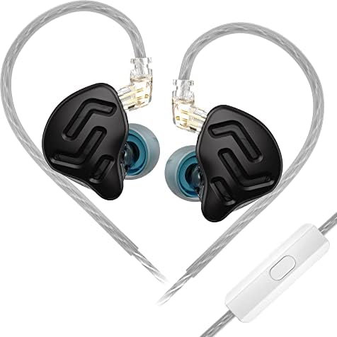 Yinyoo KZ ZNA Wired Earphones with Microphone, KZ Hybrid Driver Metal Earbuds In Ear Monitor with 2 Pin 0.75mm Detachable Cable for Musicians Audiophile, 12mm Super Dynamic Unit (Black, With mic)