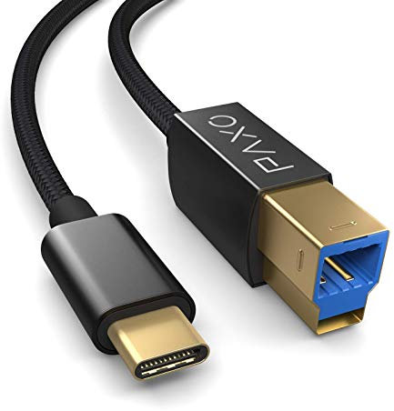 PAXO Cable USB C de impresora de 3 m, USB 3.2 Gen2 con velocidad de transferencia de 10 Gbit/s (1,25 GByte/s), conector USB C a USB B, cable de carga, cable de datos, negro