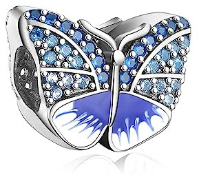 Blau Schmetterling Charms 925 Sterling Silber - Schmetterling Bead Charms passend für Europäische Armbänder und Halskette Blau Perlen Geschenke für Damen